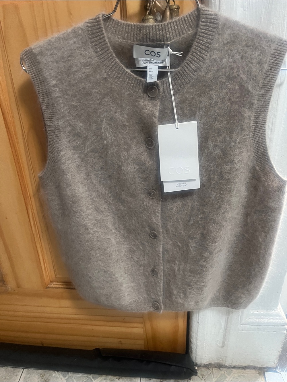 COS Taupe Fuzzy Button-Front Sleeveless Sweater Vest - Picture 2 of 4